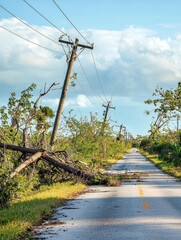 Obraz premium A downed power line is on the side of a road