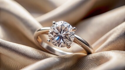 Luxurious diamond engagement ring on soft silk fabric, symbolizing eternal love, romance, and commitment, perfect for holiday gifts, proposals, and romantic gestures.