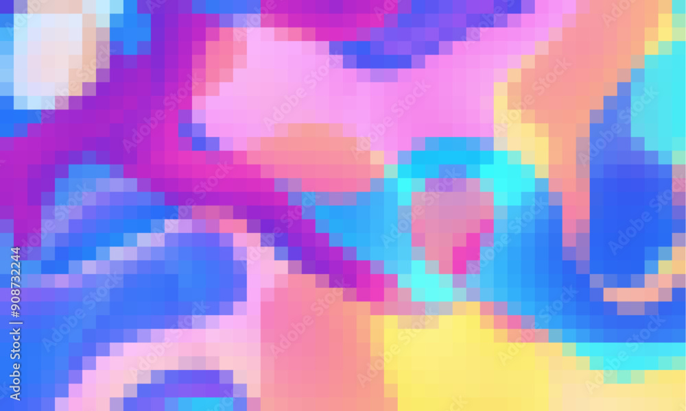 Fototapete trippy psychedelic colorful neon geometric shapes abstract background, pixelated vector pattern
