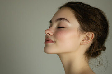 A close up of a girl's face with her eyes closed