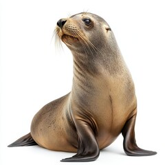Australian Sea Lion Sitting Gracefully on White Background