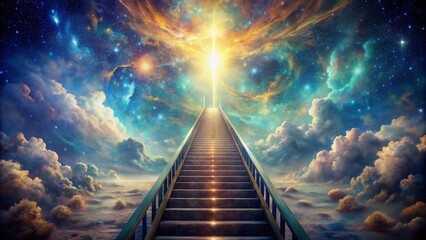 Astral travel fantasy. stairway to heaven - epic digital artwork leading to the sky