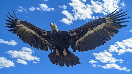 Naklejka premium Andean Condor Flying over blue sky.
