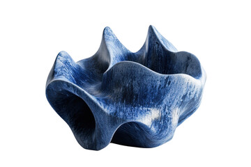 Abstract blue ceramic sculpture with unique wavy design. Artistic decorative piece perfect for modern home decor.