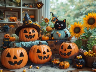 Fototapeta premium Adorable Halloween with cute whimsical decorations