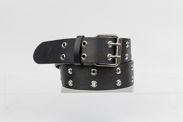 Black emo punk metal studded double pin hole belt