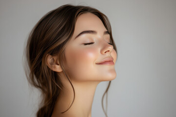 A close up of a girl's face with her eyes closed