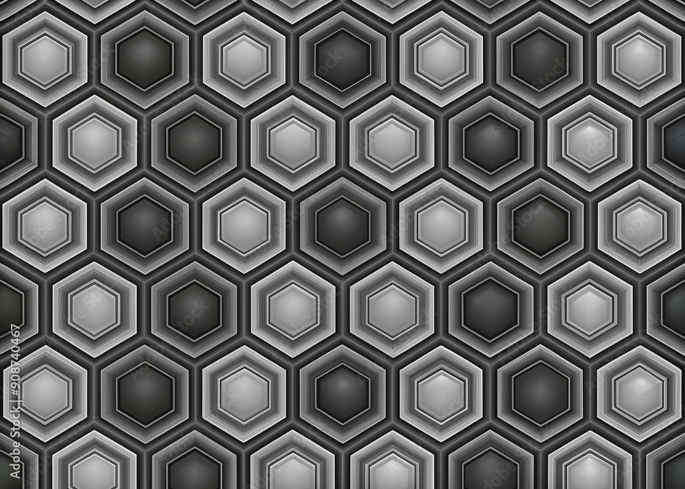 Poster geometric black and grey hexagonal 2d texture with repeating pattern of interconnected hexagons in a
