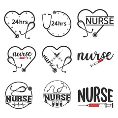 Nurse Typography Design Vector Bundle, Medical Stethoscope with Nurse typography, Nurse Typography with Stethoscope Vector Illustration, Typography for Nurses, Nurse Life 
