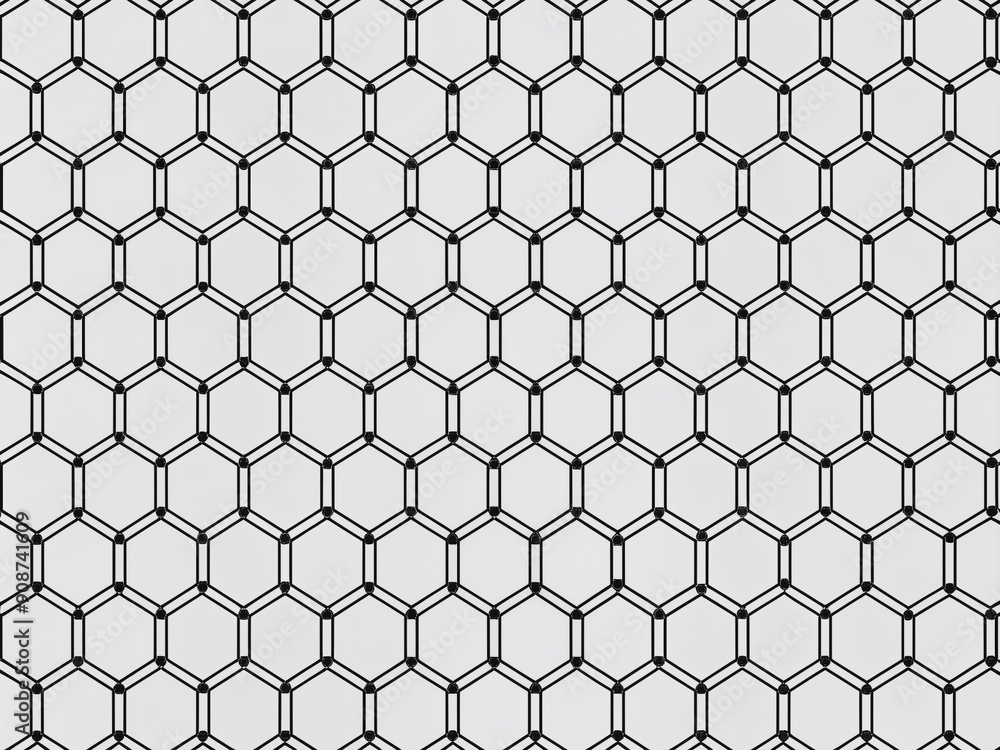 Poster white background, seamless pattern of black hexagon grid line...