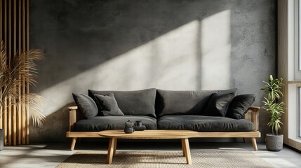 Minimalist Living Room with Concrete Wall