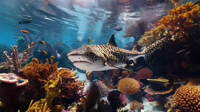 A symphony of scales: A mesmerizing underwater scene with a vibrant coral reef