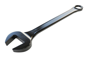 Obraz premium High-quality black metal wrench with open-end, isolated on a transparent background. Perfect for mechanical and industrial tools concept.