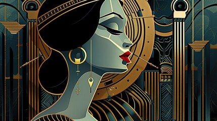 Art Deco Elegance, a vibrant illustration showcasing bold geometric shapes, intricate patterns, and rich colors, reflecting the lavish aesthetic of the Art Deco movement.