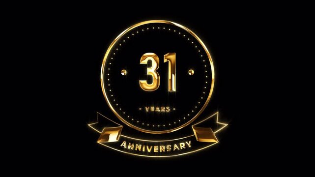 31st Anniversary Celebration. Happy 31 Years Anniversary Animation in Gold Color on the Transparent Background, Alpha Channel. Great for greetings, celebrations, events, and gifts.