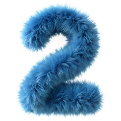 Fluffy blue number 2, soft and fluffy texture isolated on white background fluffy
