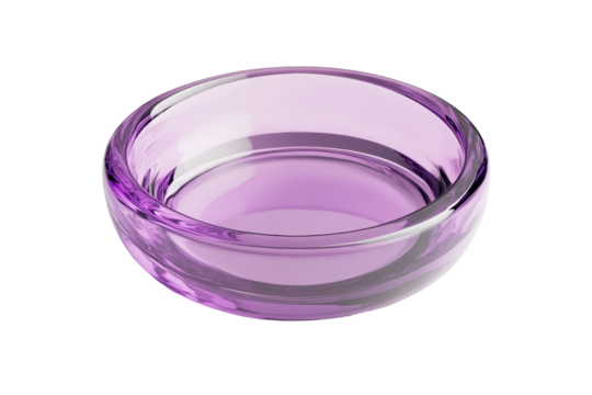 Purple glass bowl isolated on a transparent background. Transparent and elegant tableware for home decor, dining, and kitchen use. - Powered by Adobe