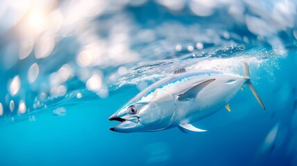 A graceful tuna swimming through crystal-clear waters, showcasing vibrant colors and the beauty of marine life.