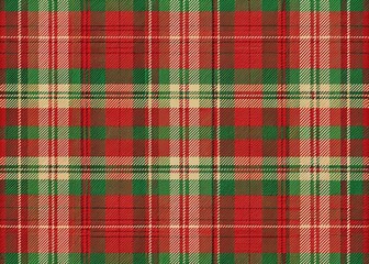 Vibrant red and green plaid textured fabric background with subtle woven pattern creating a rustic, earthy, and festive atmosphere, perfect for holiday or outdoors themes.