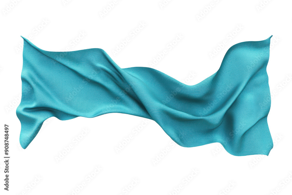 Poster vibrant turquoise fabric flag waving with a dynamic flow, isolated on transparent background. perfec