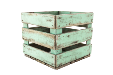 Vintage teal wooden crate with rustic, weathered finish. Perfect for storage, decoration, or creative DIY projects.