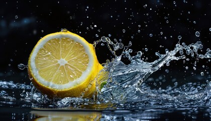 Fresh lemon splash on dark background