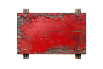 Weathered wooden signboard with peeling red paint, showcasing vintage rustic charm and texture.