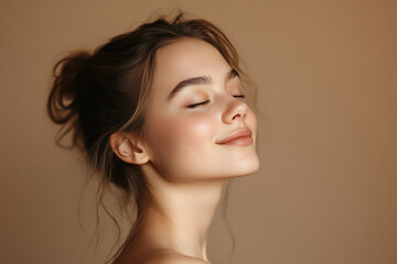 A close up of a girl's face with her eyes closed