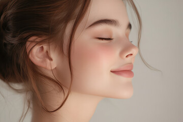 A close up of a girl's face with her eyes closed