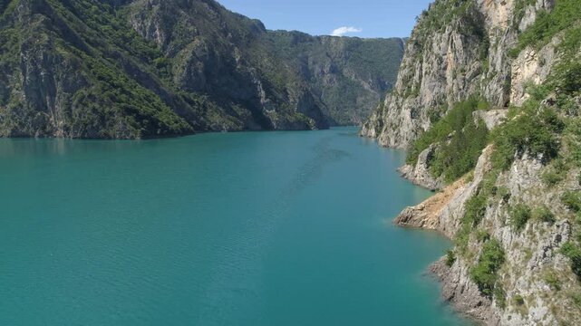 Aerial view of famous Piva Canyon with its fantastic reservoir