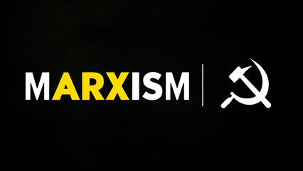 Illustraiton of the word marxism with hammer and sickle icons