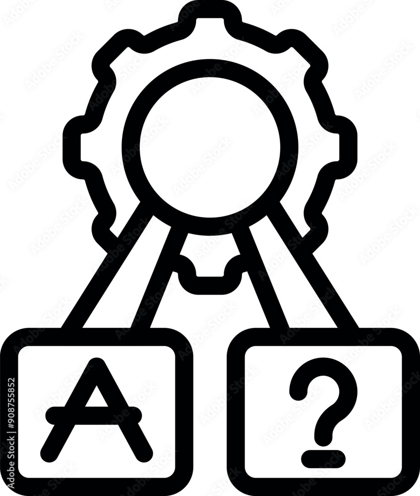 Poster cogwheel is analyzing data and choosing the best option between a and question mark