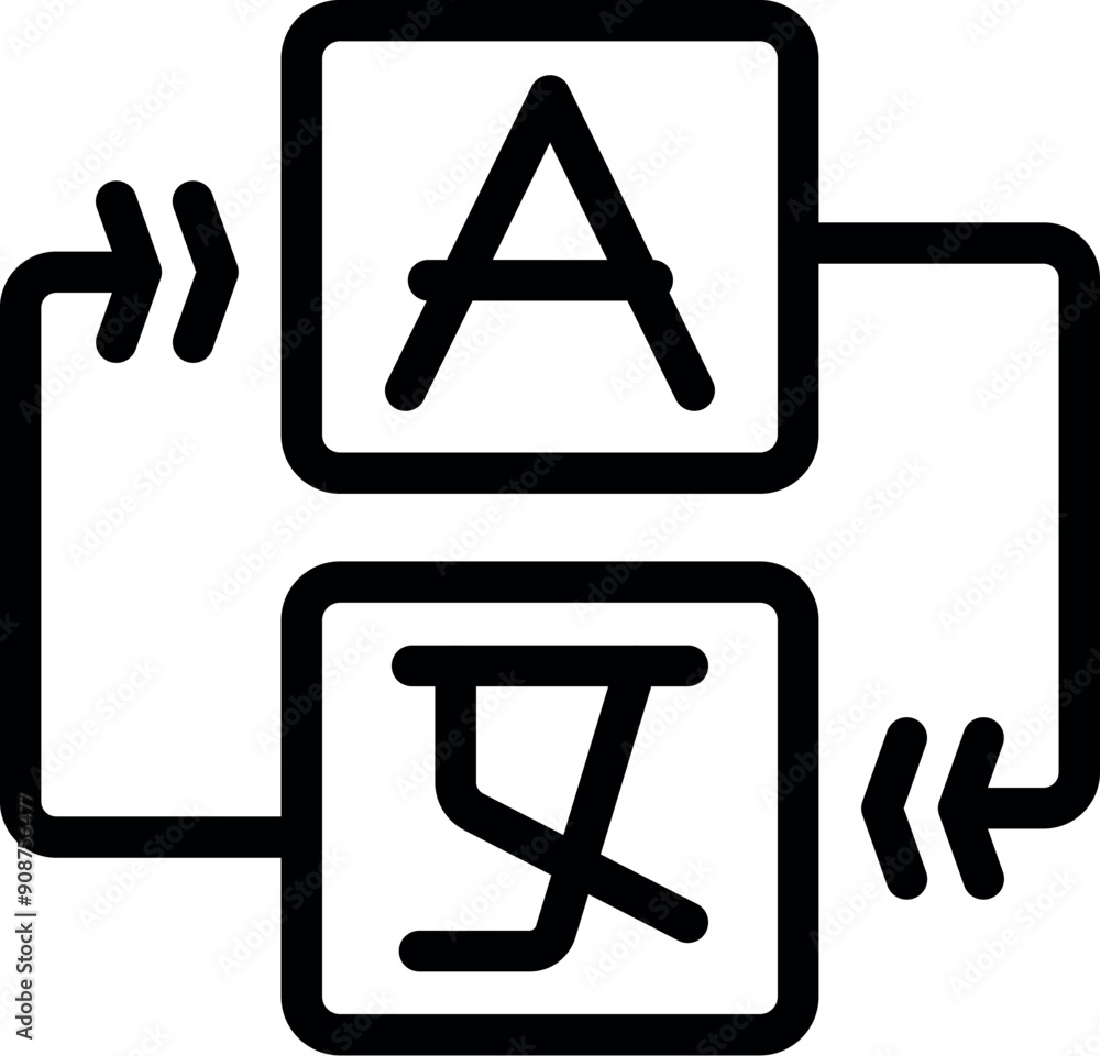 Poster language translation icon representing translating one language to another with arrows symbolizing t