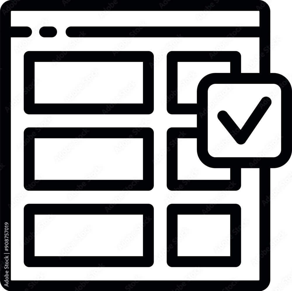 Poster simple black and white icon of a website with a checkbox being ticked