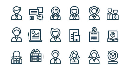 Set of Business People Related Line Icons. Outline Symbol Collection, Editable Stroke Business Cooperation Related Hand Drawn Icons, Doodle Elements Vector Illustration, Generative Ai