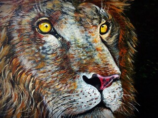 original oil painting  lion  face	
