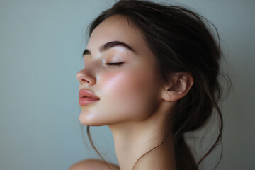 A close up of a girl's face with her eyes closed