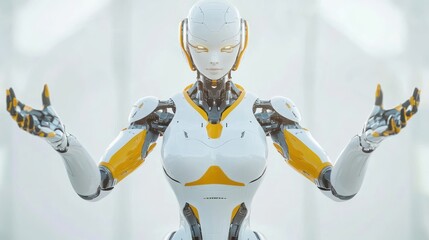 Female Robot, White and Yellow, Technological Advancement