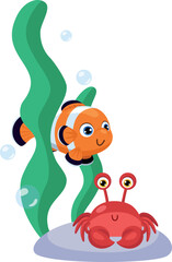 Underwater animal. Ocean bottom nature cartoon characters