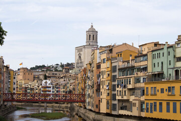 View of the old town and cathedral on a summer day. Gerona. Spain.