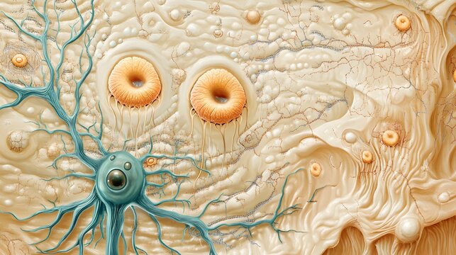 An educational illustration of tactile receptors in the skin, including Meissner's corpuscles, Pacinian corpuscles, Merkel cells, and Ruffini endings, each with distinct visual cues for their function