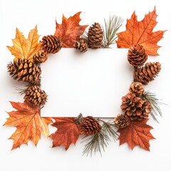 Fall Themed Banner Featuring Pine Cones and Colorful Leaves