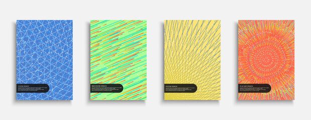 Collection of bright colorful abstract striped covers, templates, backgrounds, placards, brochures, banners, flyers. Creative artwork posters - stylish textured design. Drawing vibrant print