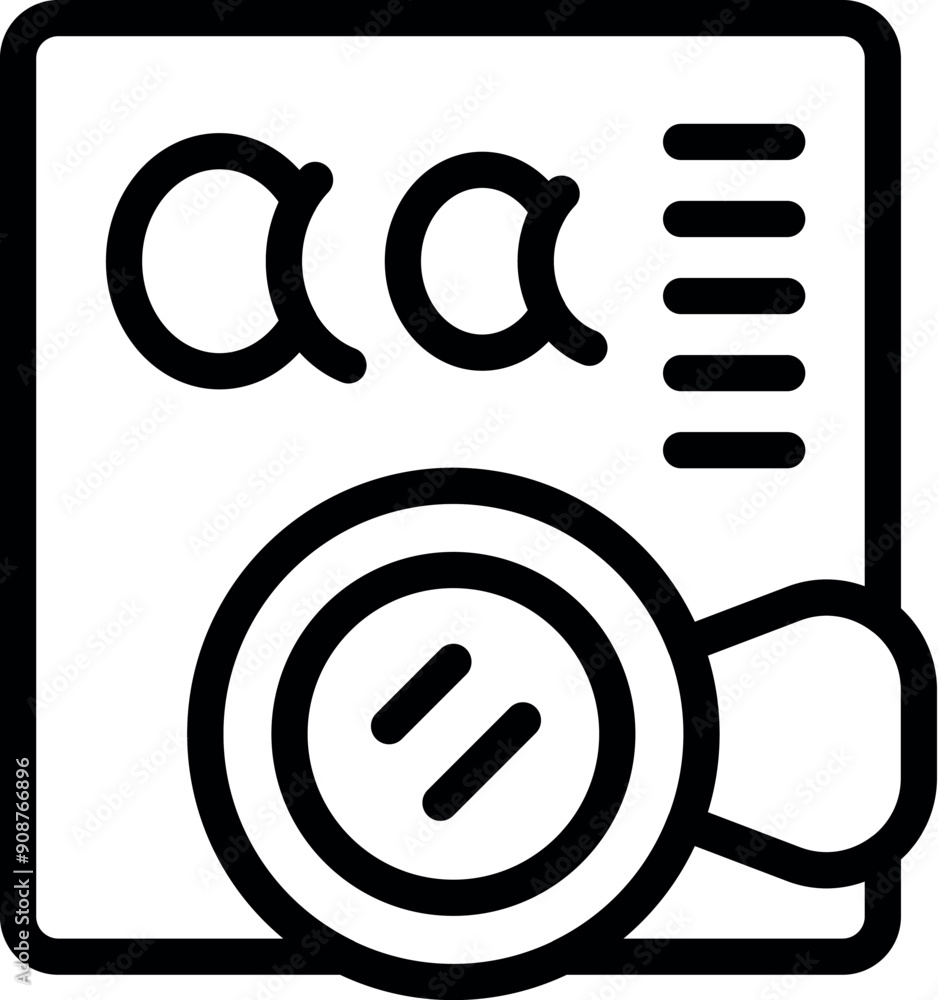 Poster magnifying glass is inspecting a text document, symbolizing the process of proofreading and editing 