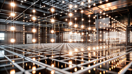 Fototapeta premium High-tech digital grid with pulsating lights. Abstract background