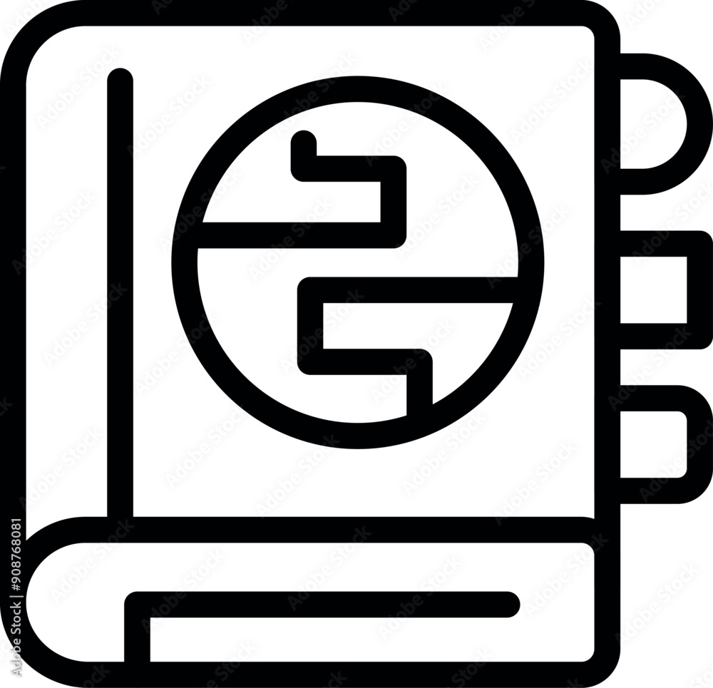 Poster line icon of a notebook containing a global strategy plan, perfect for representing business develop