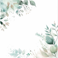 abstract ombre bohemian design earthy tones green leaves elegant illustration rectangle frame, clean white background 