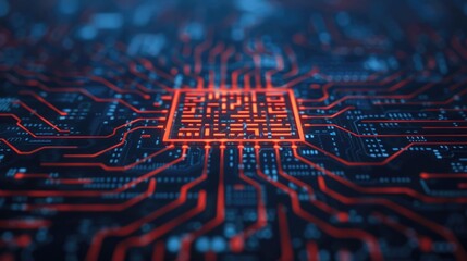 Intricate microchip circuits with a QR code overlay symbolizing the advanced digital connectivity and cashless payment transactions powering modern financial technology and commerce