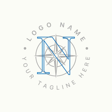 Logo design graphic concept creative premium vector stock initial N font Compass signpost adventure navigation. Related to place north west south east