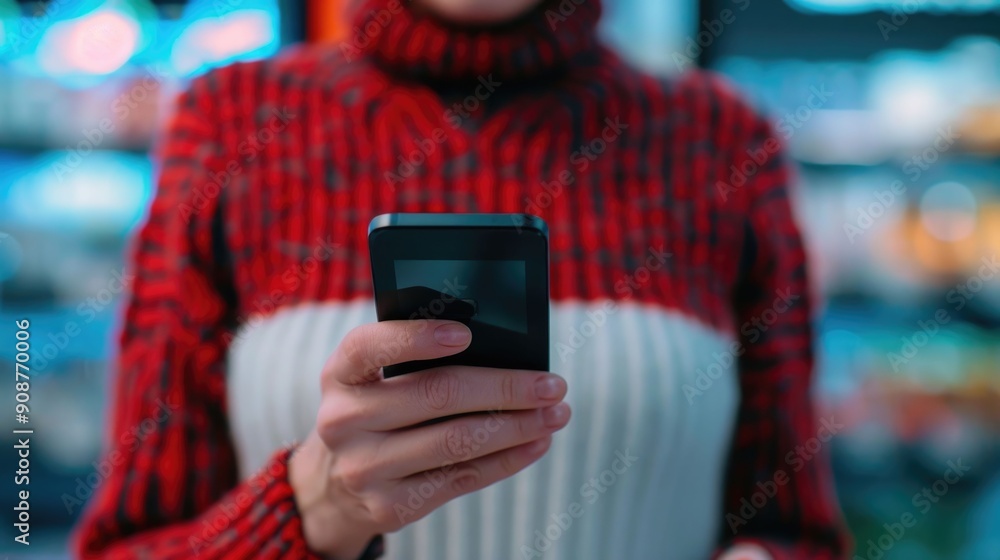 Aufkleber blurred background image of a person s hand holding a smartphone showcasing the convenience of mobil